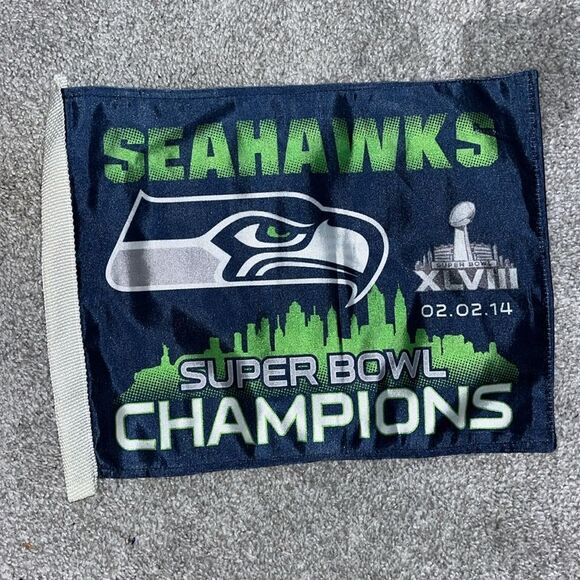 SEATTLE SEAHAWKS‎ LOGO blue Super Bowl 11X14 CAR flag Rico GENUINE NFL Licensed - Picture 1 of 2